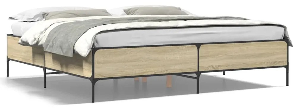 3279778 vidaXL Рамка за легло, дъб сонома, 200x200 см, инженерно дърво и метал