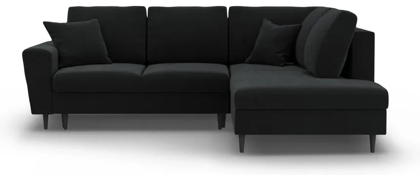 Черен кадифен разтегателен ъглов диван с място за съхранение (десен ъгъл/L форма) Kyoto – Cosmopolitan Design