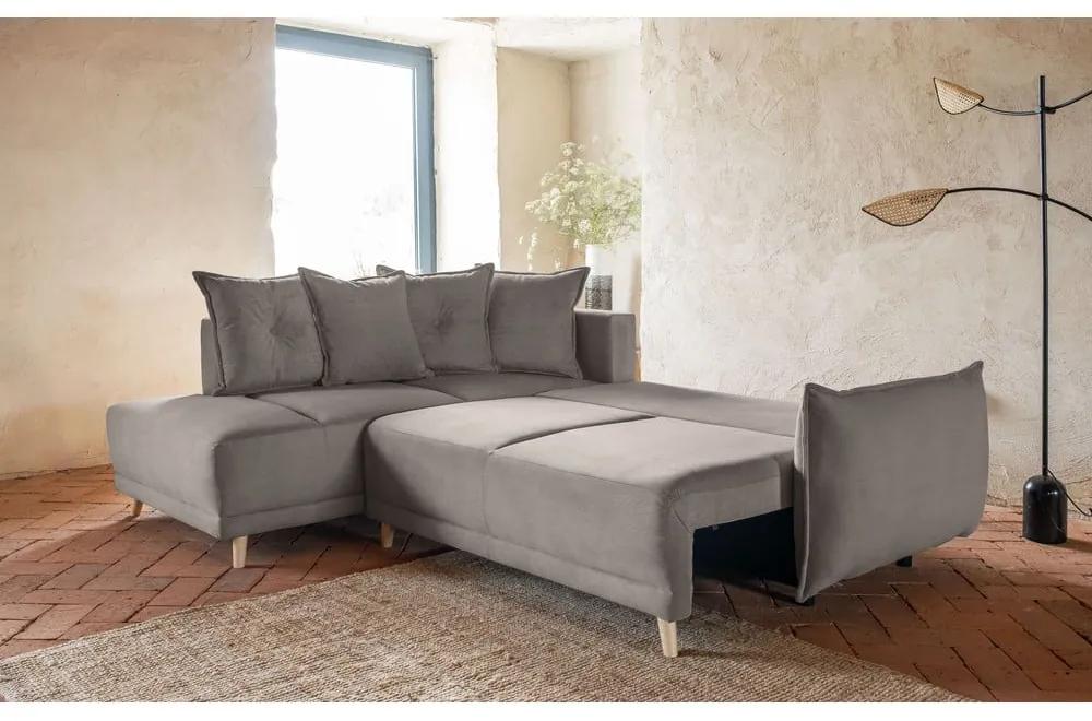 Светлокафяв велурен разтегателен диван (ляв ъгъл) Lazy Lukka - Miuform