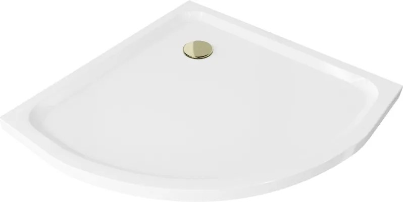 Mexen Flat полузаоблен плосък поддушов крак 90 x 90 cm, бял, сифон златен - 41109090G