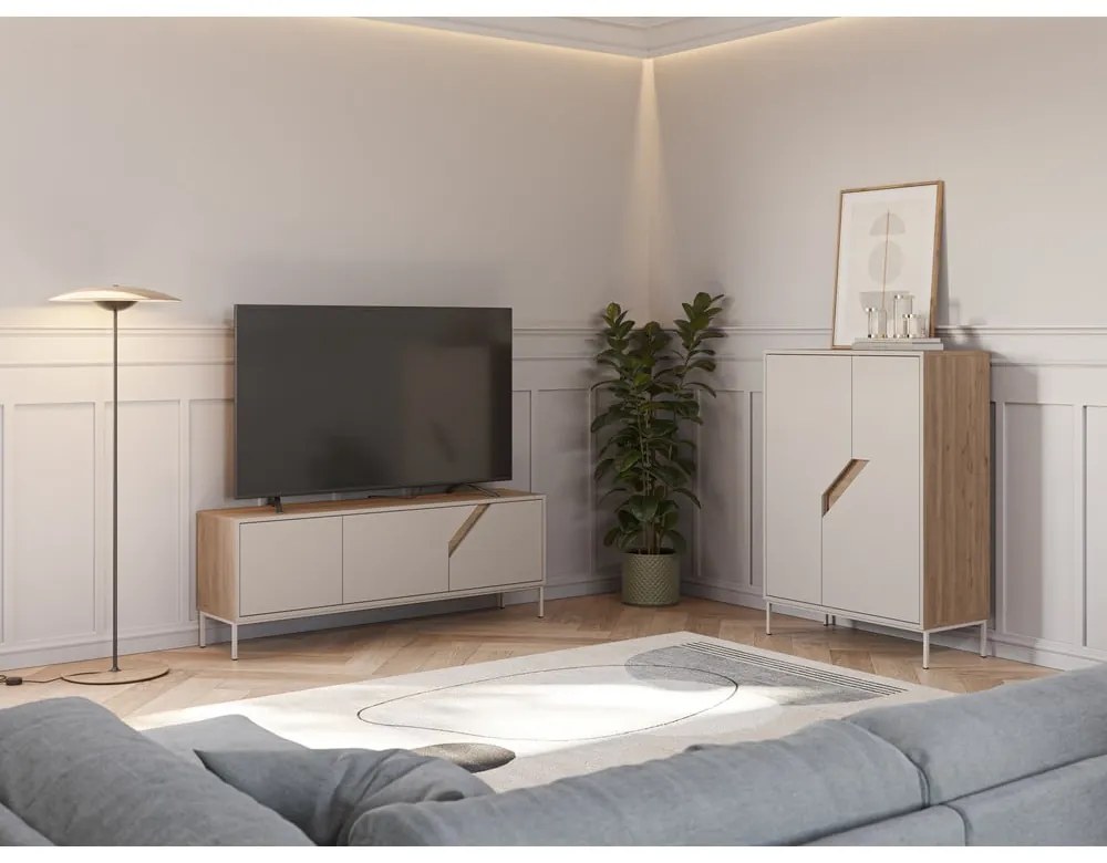 Кремавo-естествен скрин от декор от дъб 85x120x40 cm Lilou – Marckeric