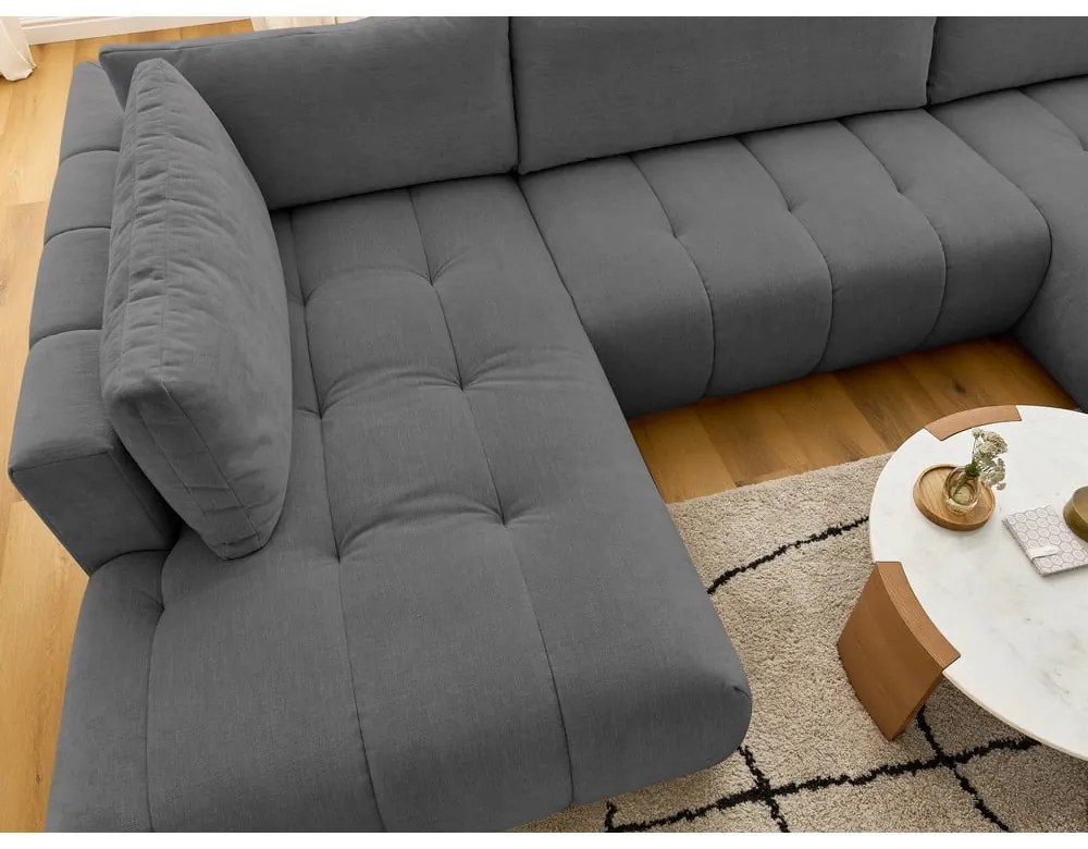 Тъмносив сгъваем/с място за съхранение ъглов диван (ляв ъгъл/U форма) Fuji – Bobochic Paris