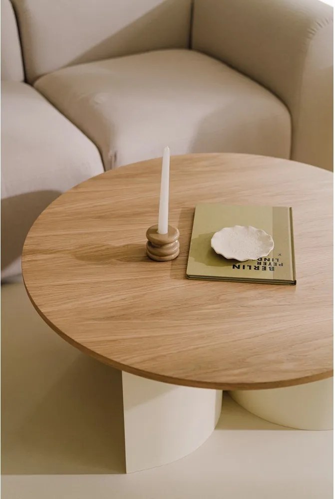 Кремава/в естествен цвят кръгла масичка за кафе с ясенов плот ø 95 cm Gavo – noo.ma