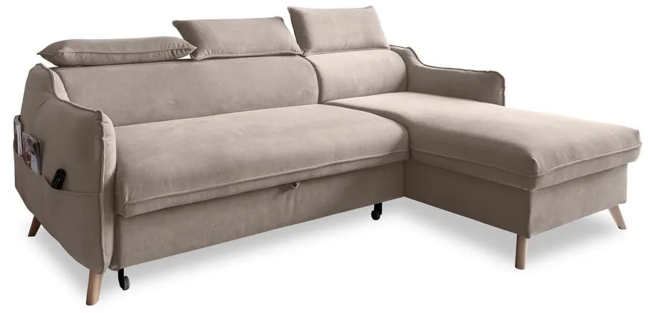 Бежов кадифен ъглов диван (десен ъгъл) Sweet Harmony - Miuform