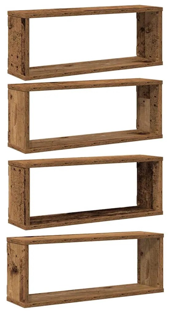 856587 vidaXL Wall Cube Shelves 4 бр. старо дърво 60x15x23 cm