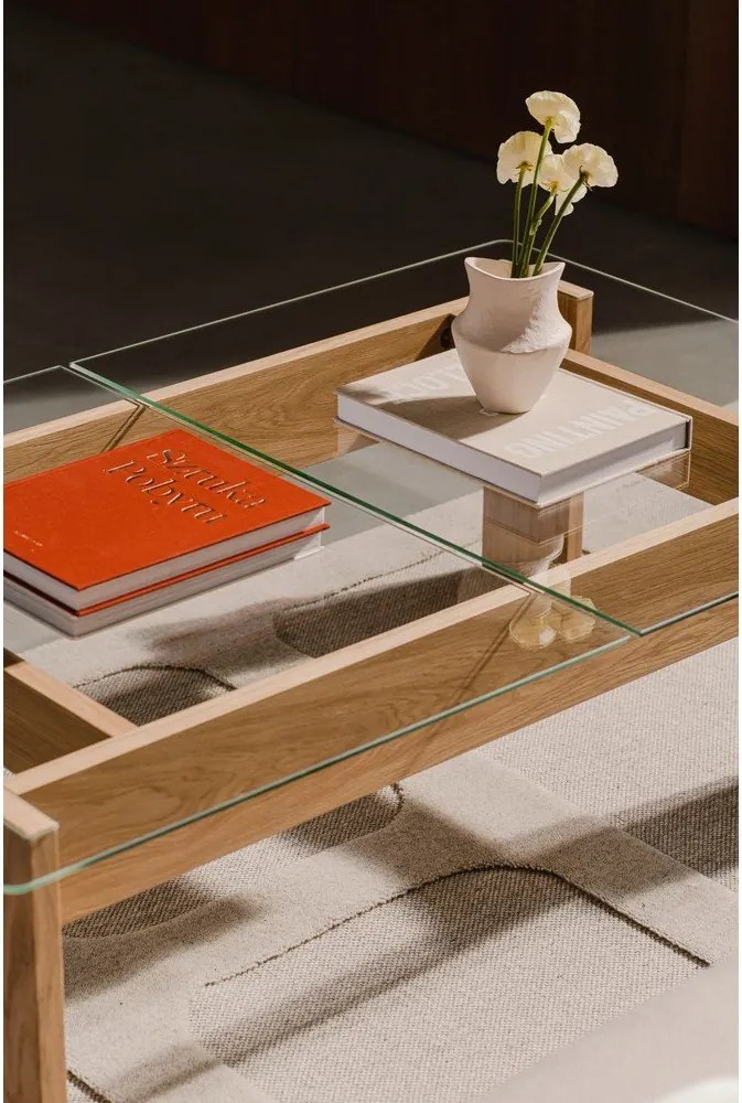Масичка за кафе със стъклен плот в естествен цвят 86x132 cm Naiko – noo.ma