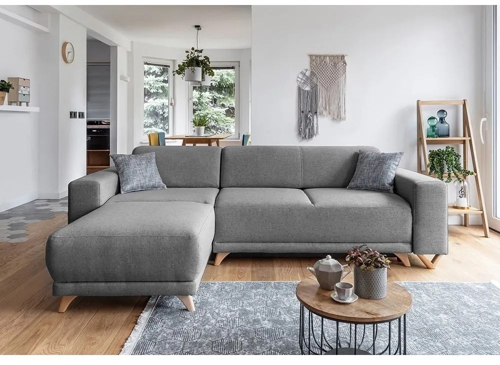 Сив разтегателен/с място за съхранение ъглов диван Classy Sophie – Miuform