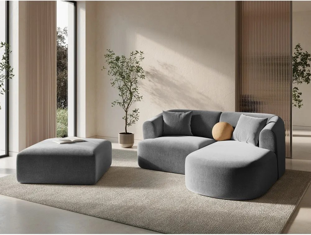 Светлосив кадифен ъглов диван (десен ъгъл) Campi – Cosmopolitan Design