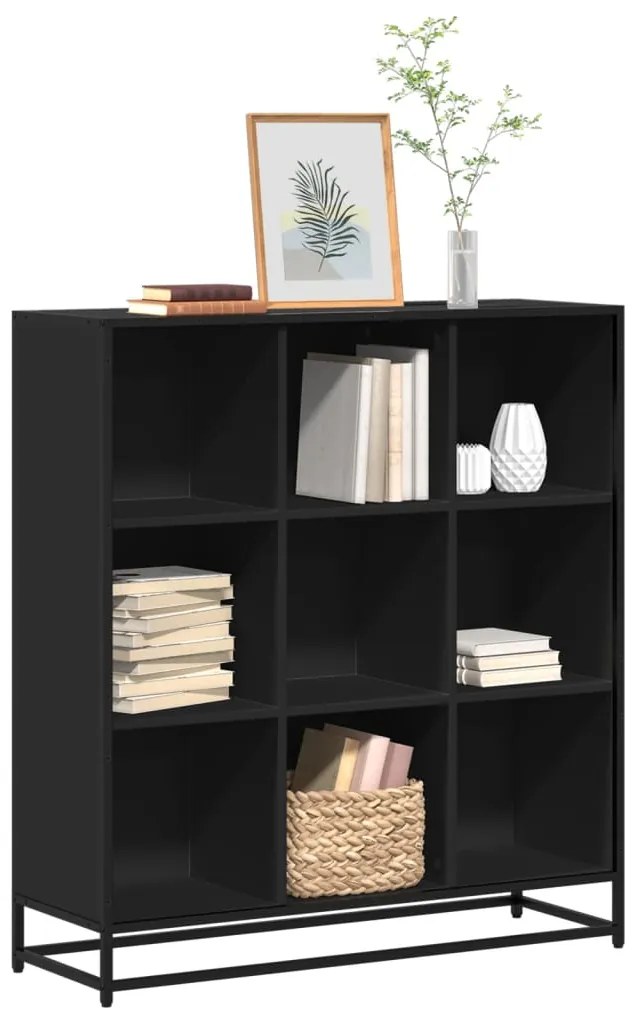 3300860 vidaXL Библиотека, черен, 97,5x33x107,5 см, инженерно дърво и метал