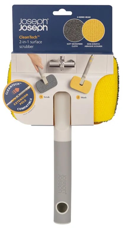 Моп за почистване на повърхности 2в1 Joseph Joseph CleanTech 6500012, 18.5 см, Дръжка с меко покритие, Сив/Жълт