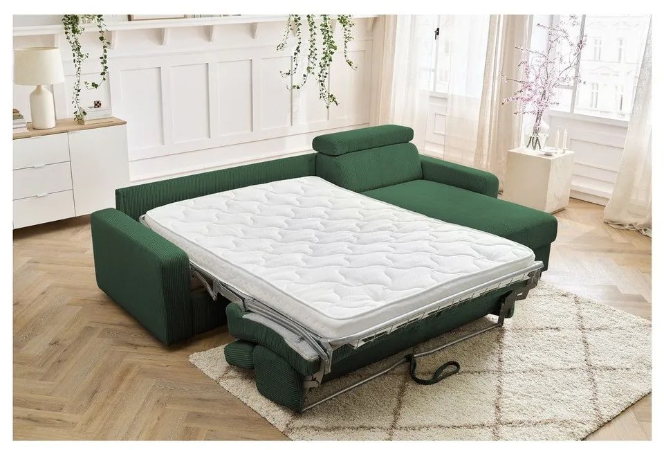 Тъмнозелен разтегателен ъглов диван от рипсено кадифе (променлив) Monaco – Bobochic Paris