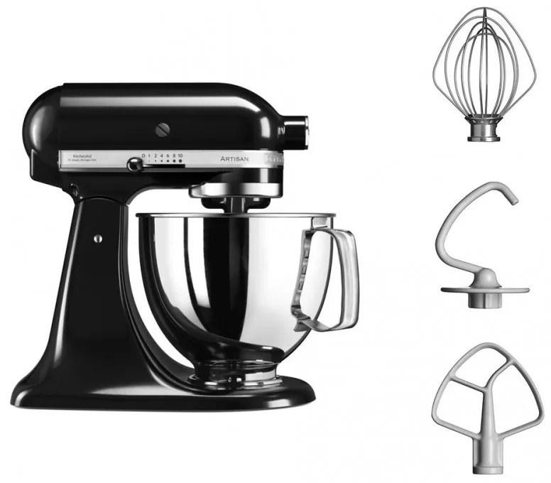 Планетарен миксер KitchenAid Artisan Elegance 5KSM125EOB, 300W, 4.8 л, Direct drive, 10 скорости, Черен