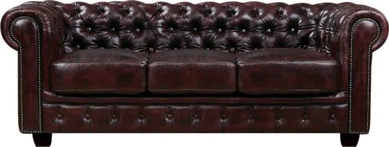 Диван Chesterfield Queen Триместен-червен Античен