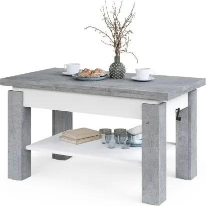 БРАВО Милениум Бетон/Бял - РАЗТЕГАТЕЛНА ХОЛНА МАСА С ПОВДИГАЩ МЕХАНИЗЪМ И С РАФТ