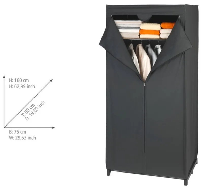 Гардероб от черен плат 75x160 cm Deep - Wenko