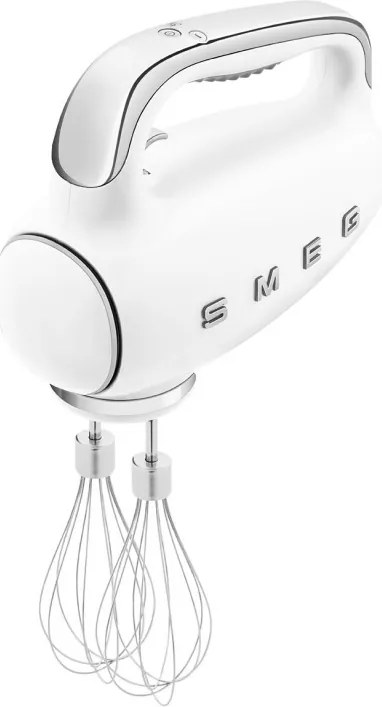 Ръчен миксер SMEG 50's Style HMF01WHEU, 250W, 9 скорости, Турбо, Скрит LED дисплей, Таймер, Аксесоари, Бял