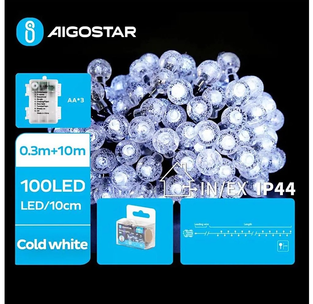 Aigostar - LED Екстериорни лампички 100xLED/3xAA/8 функции 10,3 м IP44 студено бял