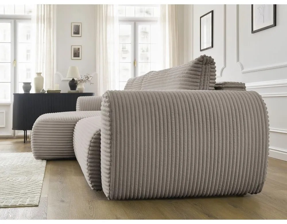 Светлосиво-бежов разтегателен ъглов диван от рипсено кадифе (ляв ъгъл) Lucien – Bobochic Paris