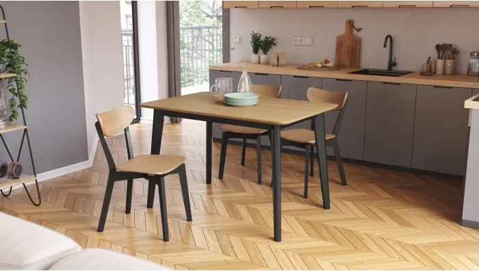 РОКСИ Естествен дъб/черна рамка - ДЪРВЕНА ПРАВОЪГЪЛНА МАСА 120x80 см РЕТРО ЗА КУХНЯ/ ТРАПЕЗАПИЯ