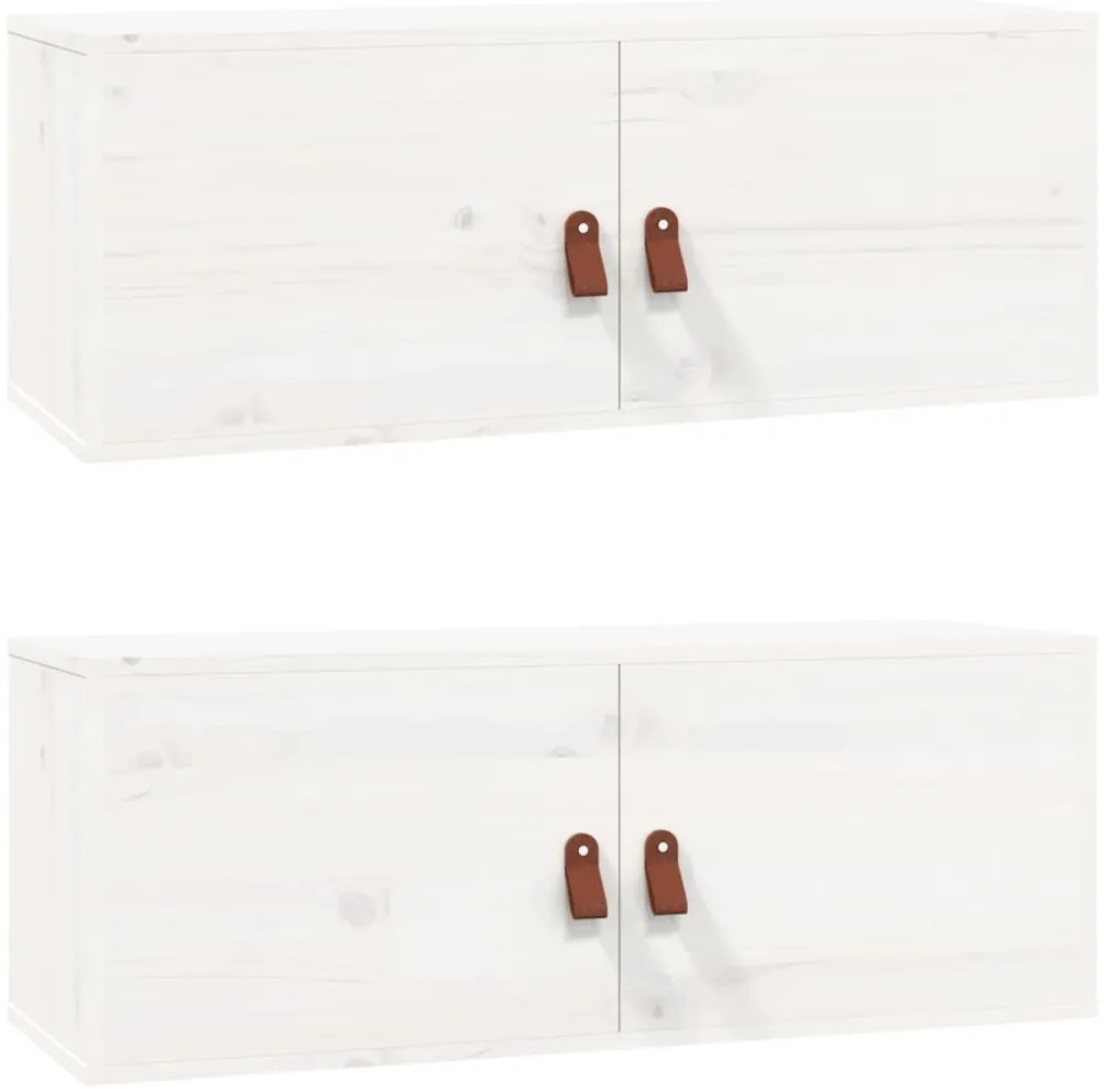 818378 vidaXL Стенни шкафове, 2 бр, бели, 80x30x30 см, бор масив