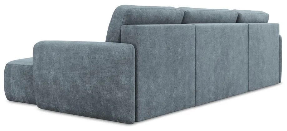 Сиво-син шенилов разтегателен ъглов диван с място за съхранение (U форма) Lilo – Makamii