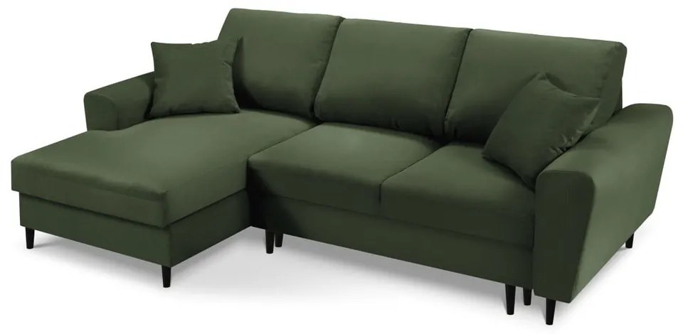 Зелен разтегателен ъглов диван с място за съхранение от рипсено кадифе (ляв ъгъл) Kyoto – Cosmopolitan Design