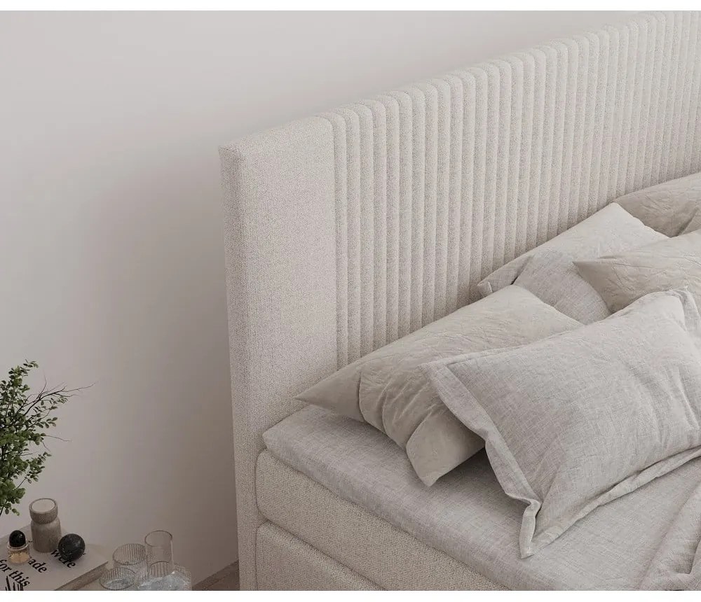 Бежово боксспринг легло 160x200 cm с място за съхранение Bergamo – Maison de Rêve