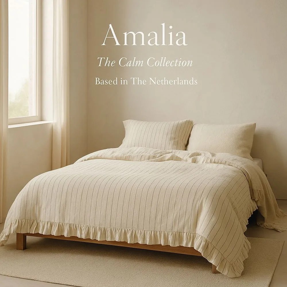 Бежово двойно удължено спално бельо от памук Renforcé 240x220 cm Amalia Striped – Mila Home Luxury