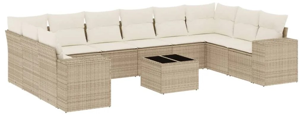 3255415 vidaXL Градински диван с възглавници, 11 части, бежов полиратан