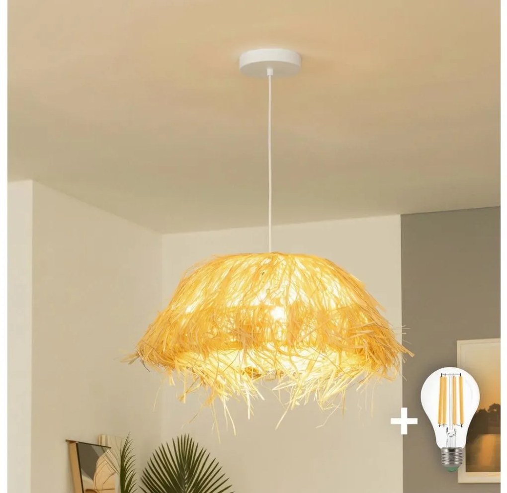 Brilagi - LED полилей на кабел CERIA BOHO 1xE27/40W/230V Ø 40 см рафия