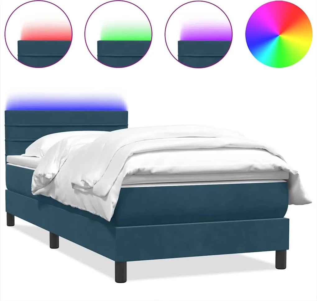 3316957 vidaXL Боксспринг легло с матрак и LED, тъмносиньо, 80x210 cm, кадифе