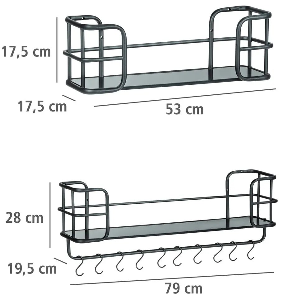 Черни метални стенни рафтове в комплект 2 бр. 79 cm Industrial – Wenko