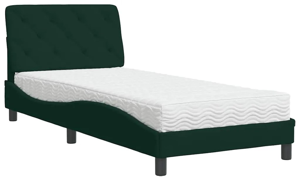 3208637 vidaXL Легло с матрак, тъмнозелено, 90x200 см, кадифе