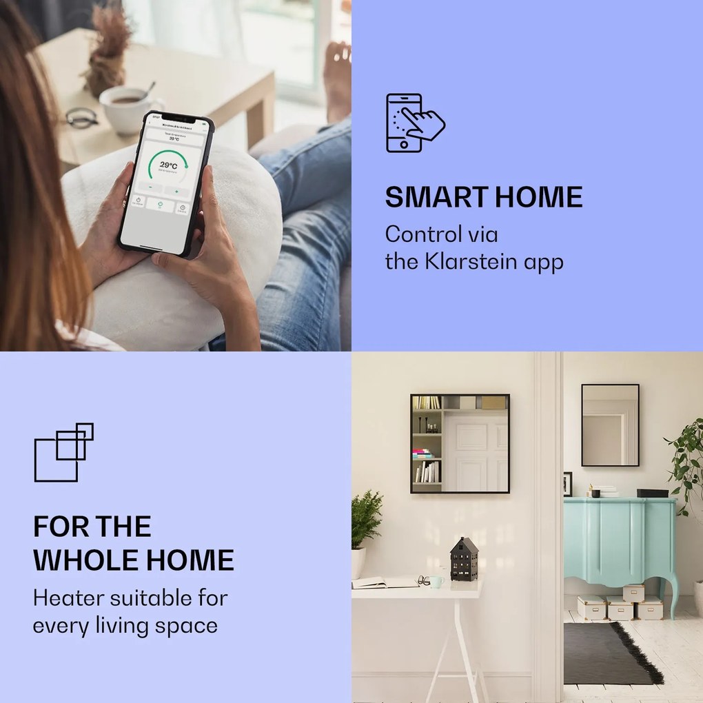 Klarstein La Palma 500 smart, отоплител, 2 in 1, Инфрачервен, 60x60cm, 500W, Огледална предна част