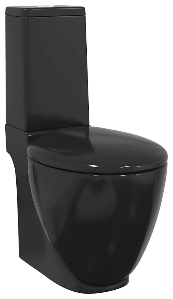 3059889 vidaXL Керамичен моноблок тоалетна чиния кръгла долно оттичане черна