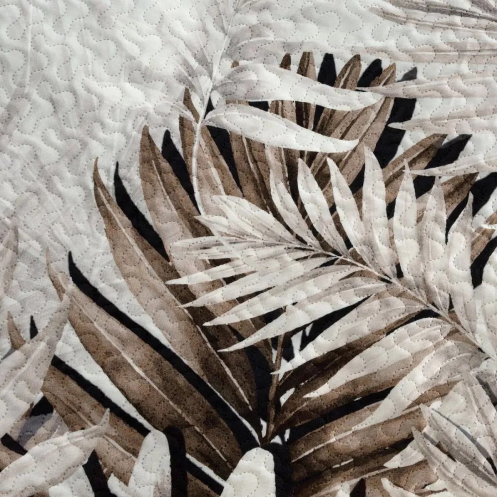 Кадифена покривка за легло в бяло с шарка от сиво-кафяви листа Ширина: 170 см | Дължина: 210 см
