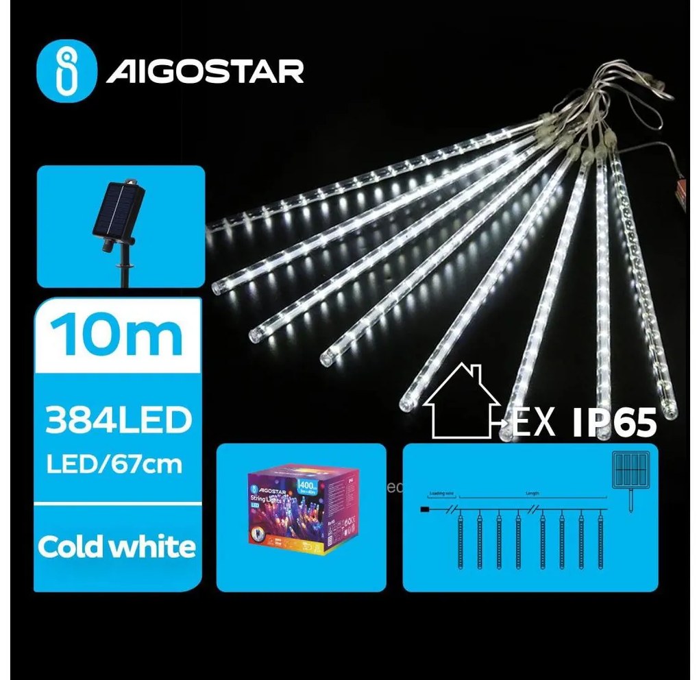 Aigostar - LED соларен коледен гирлянд 384 LED, 13м, IP65, студена бяла