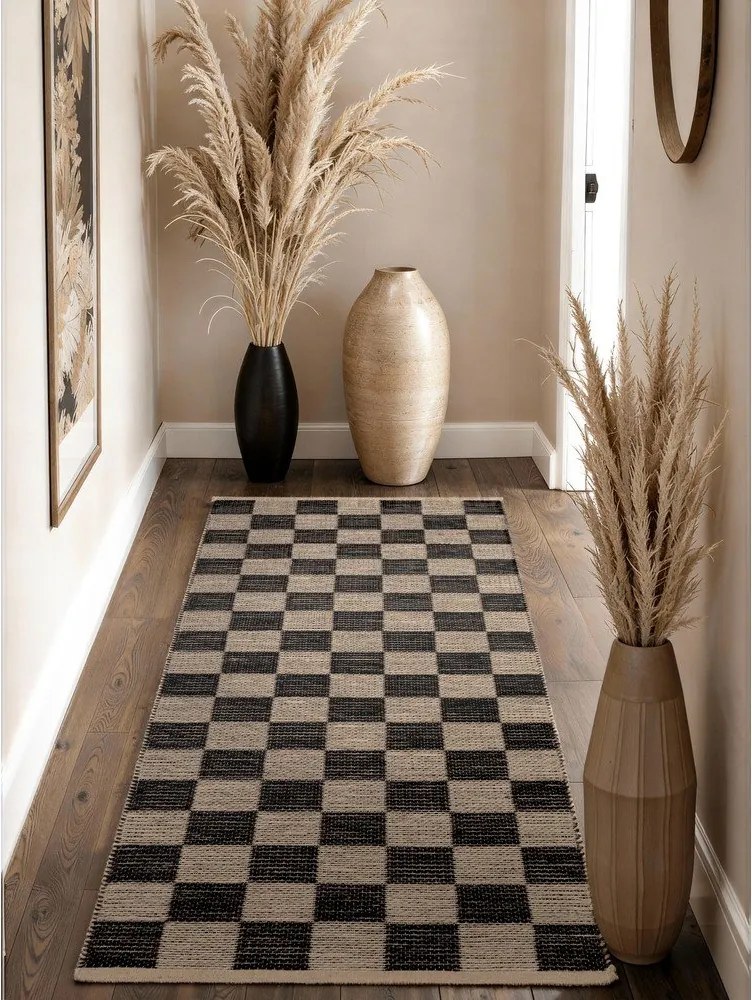 Черна/кремава двустранна/ръчно изработена пътека със смес от юта 80x200 cm Rex – Hanse Home