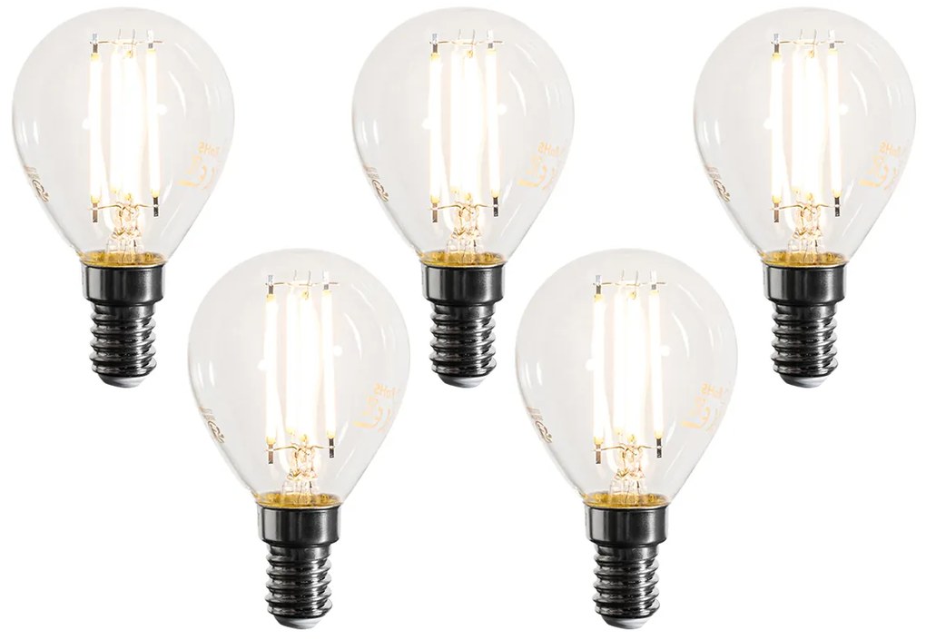 Комплект от 5 E14 димируеми LED Filament крушки G45 прозрачни 4W 470 lm 2700K