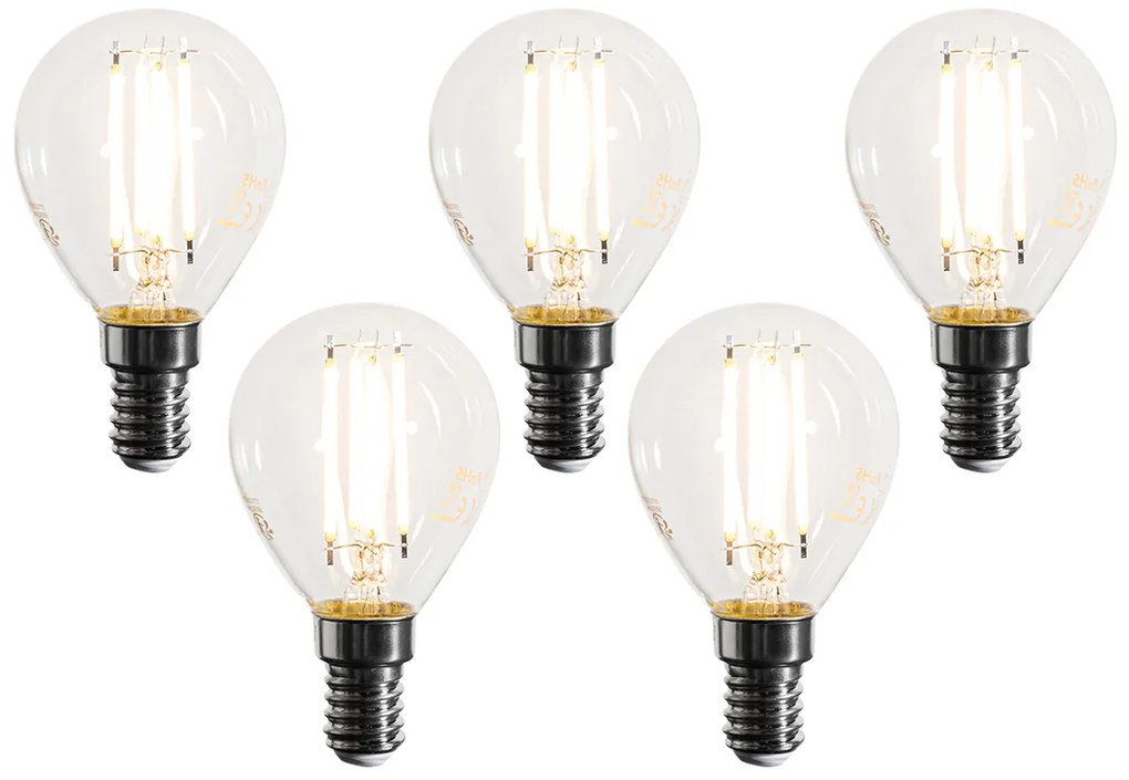 Комплект от 5 E14 димируеми LED филаментни крушки G45 прозрачни 4W 470LM 2700K