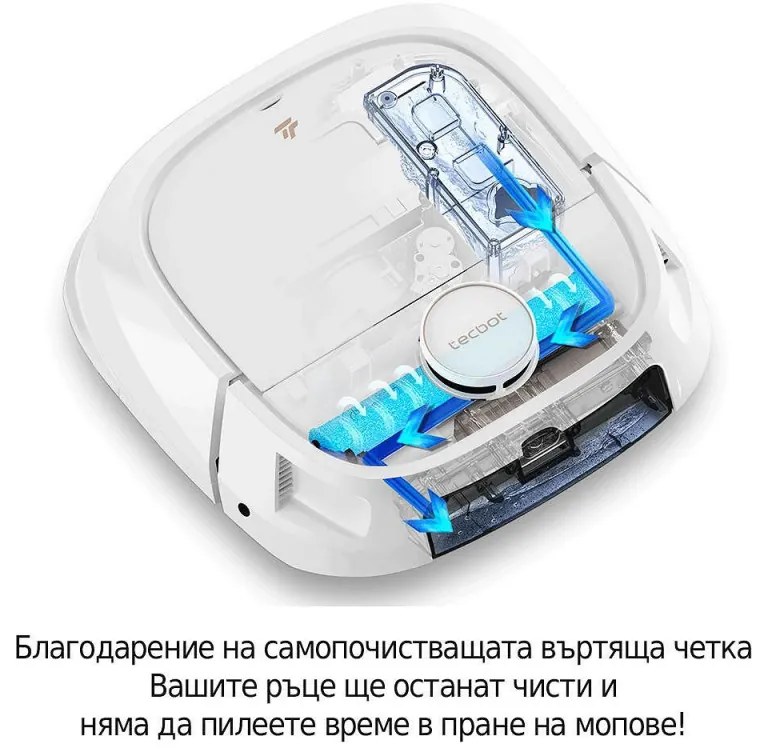 Прахосмукачка робот Tecbot M1, Li-ion 5200 mAh, 4000 Pa, 0.5 l, HEPA, Wi-Fi, Автономност до 160 мин, Подомиячка със самопочистващ моп, Черен