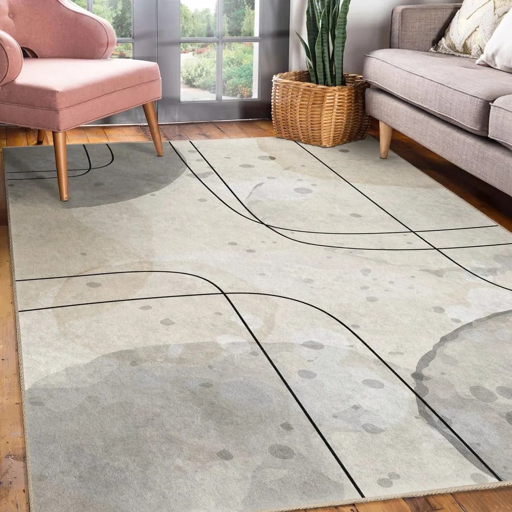 Сиво-кремав килим подходящ за пране 80x150 cm Simple Lines – Mila Home