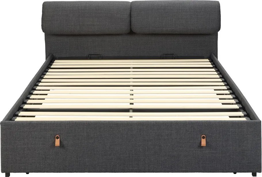 Тъмносиво двойно тапицирано легло с място за съхранение и включена подматрачна рамка 160x200 cm Calvi – Actona