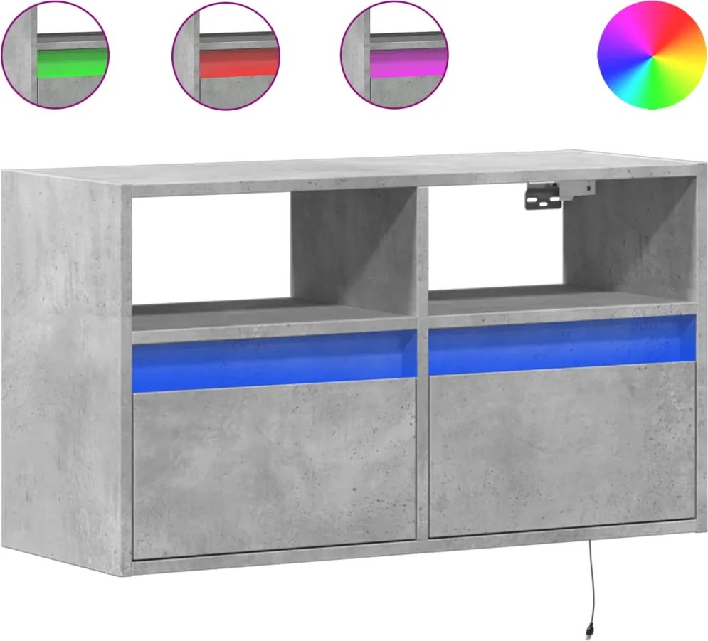 852330 vidaXL Стенен ТВ шкаф с LED осветление, бетонно сив, 80x31x45 см