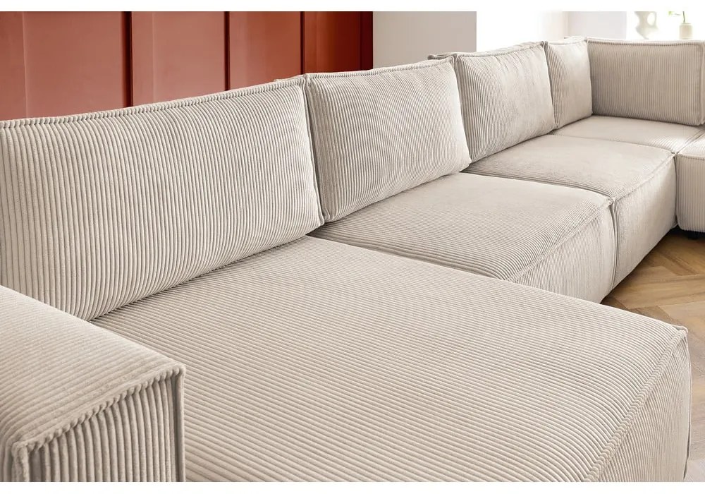 Кремав ъглов U-образен диван от велур, десен ъгъл Nihad modular - Bobochic Paris