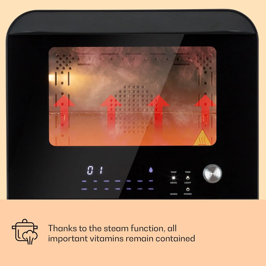 Klarstein Vita Pro, фритюрник с горещ въздух и готвене на пара, 2450 W, 18 литра, 14 програми, резервоар за вода 800 мл