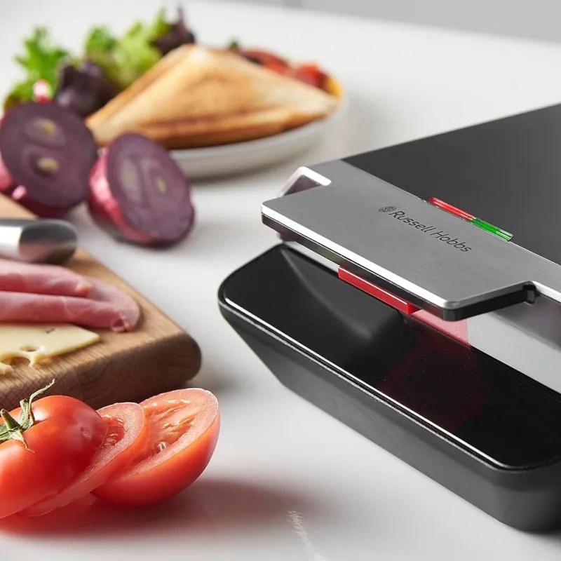 Сандвич тостер Russell Hobbs Creations 26800-56, 750W, 4 филии, Незалепващи плочи, Бързо загряване, Индикатори, Черен/инокс