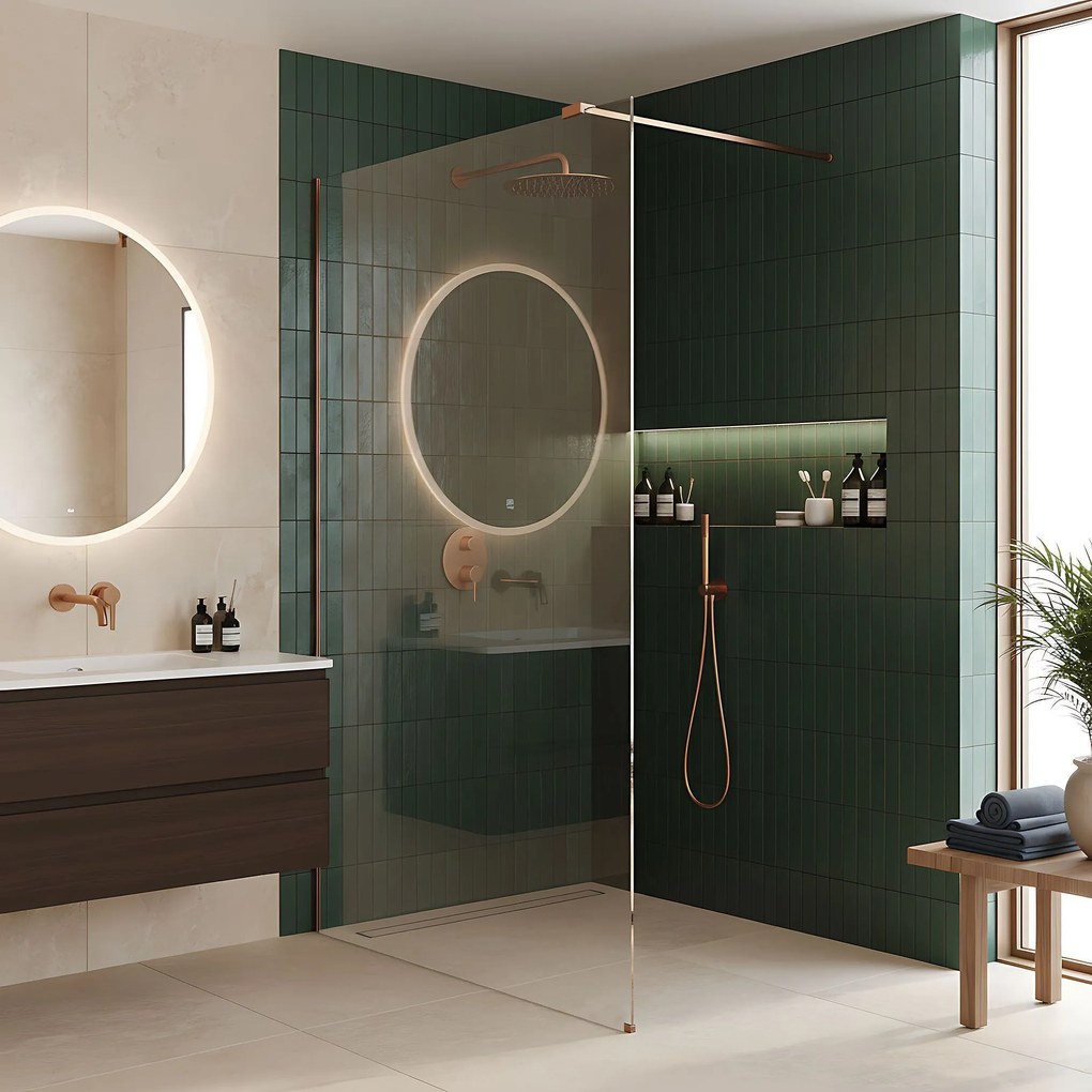 Параван за душ Rea Flexi Transparent / Brush Copper 130