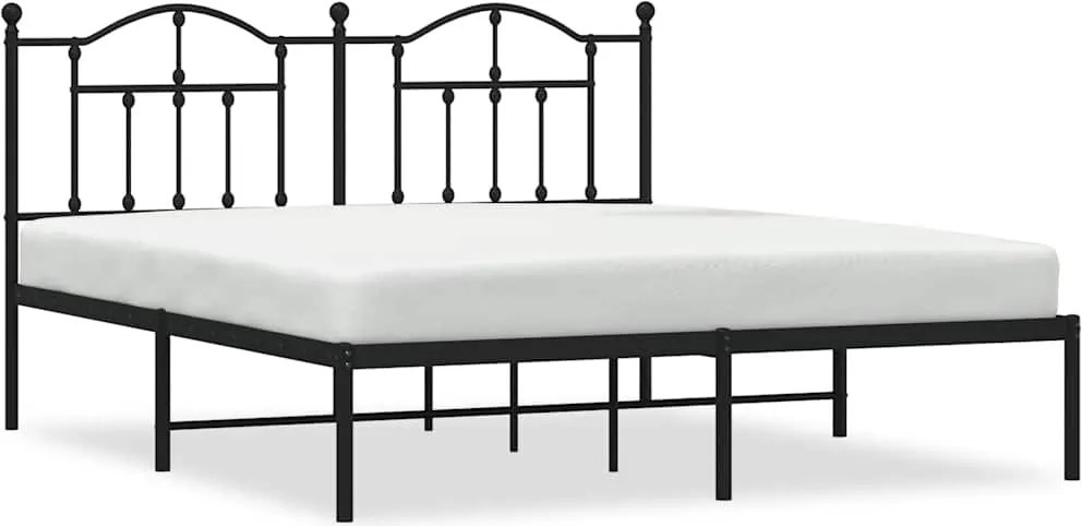 353442 vidaXL Метална рамка за легло с горна табла, черна, 160x200 см