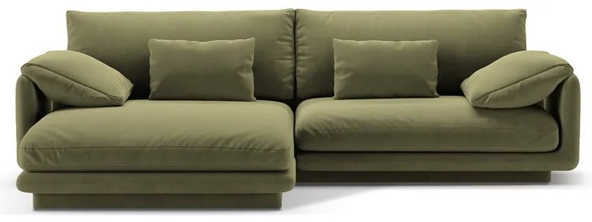 Светлозелен кадифен ъглов диван (ляв ъгъл) Torino – Micadoni
